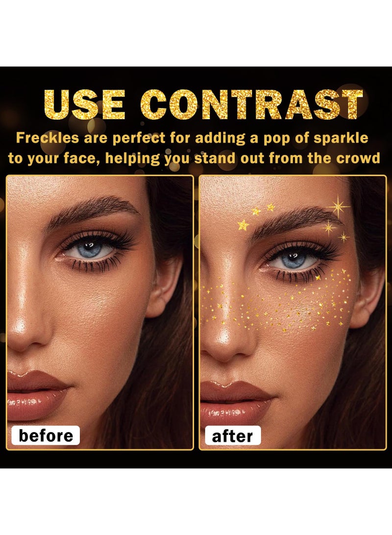 20 قطعة نمش ذهبي لامع بريق النمش الذهبي وشم مؤقت للوجه، بقع مكياج بريق النمش اللامع للوجه - Image 3