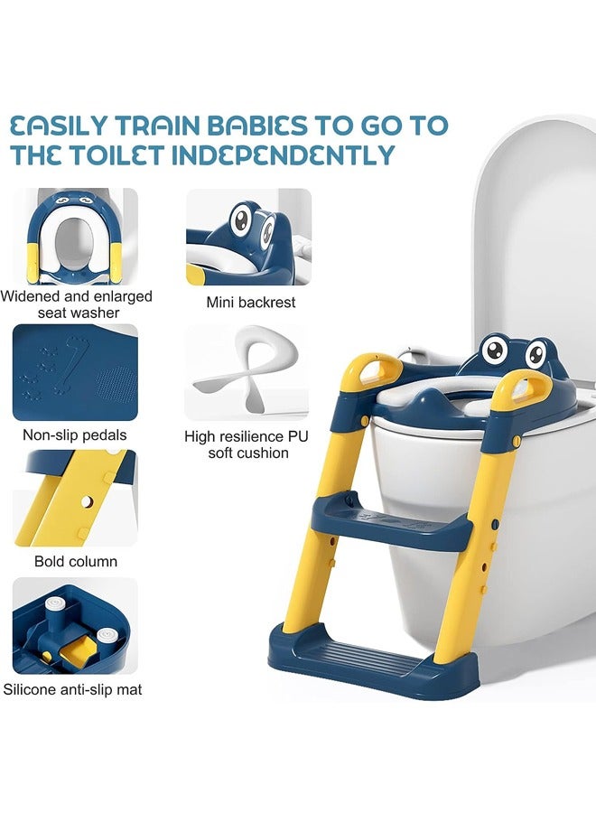 Arabest Potty Training Toilet Seat,Toddler Kids Potty Training Seat with Adjustable Height Non-Slip Step Ladder Splash Guard,2 in 1 Foldable Seat Anti-Slip Pad Safe Handles for Boys and Girls - Image 2