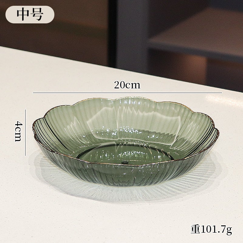 Luxury Home Living Room Snack Fruit Plate Flower Shaped PET Nut Plate Fruit Storage Plate Wholesale Special Use Plate Medium [transparent green] 