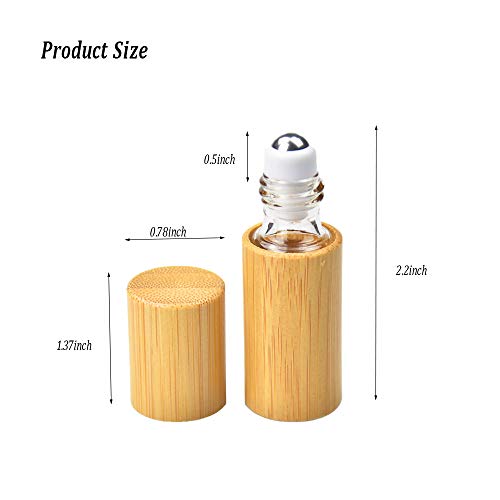 AUHOKY 12Pcs Bamboo Roll on Bottles for Essential Oils, Portable Massage Oil Bottle with Stainless Steel Roller Ball, Reusable Travel Perfumes Sample Lip Gloss Container (1 Opener) (5ML) - Image 2