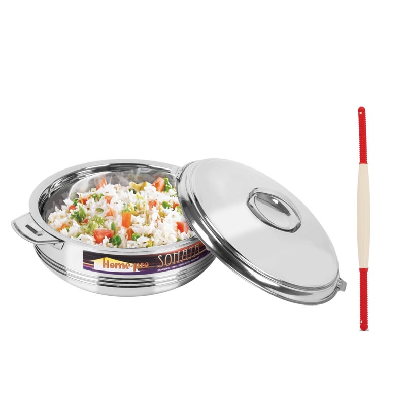 Home Pro Home-Pro - Sonata Casserole & Rolling pin | Stainless Steel Insulated Pot | Plastic Rolling pin | Ideal for Serving Sabji/Rice/Dal/Snacks | Combo Set (Not for Storing Rotis) - Image 1
