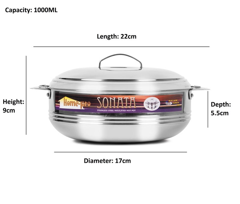 Home Pro Home-Pro - Sonata Casserole & Rolling pin | Stainless Steel Insulated Pot | Plastic Rolling pin | Ideal for Serving Sabji/Rice/Dal/Snacks | Combo Set (Not for Storing Rotis) - Image 2