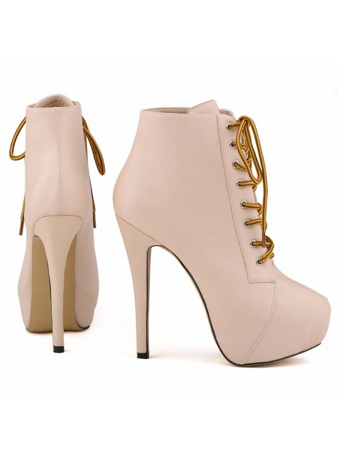 Loquat Autumn/Winter Platform Ultra High Stiletto Lace-Up Boots 14cm Nude  - Image 2