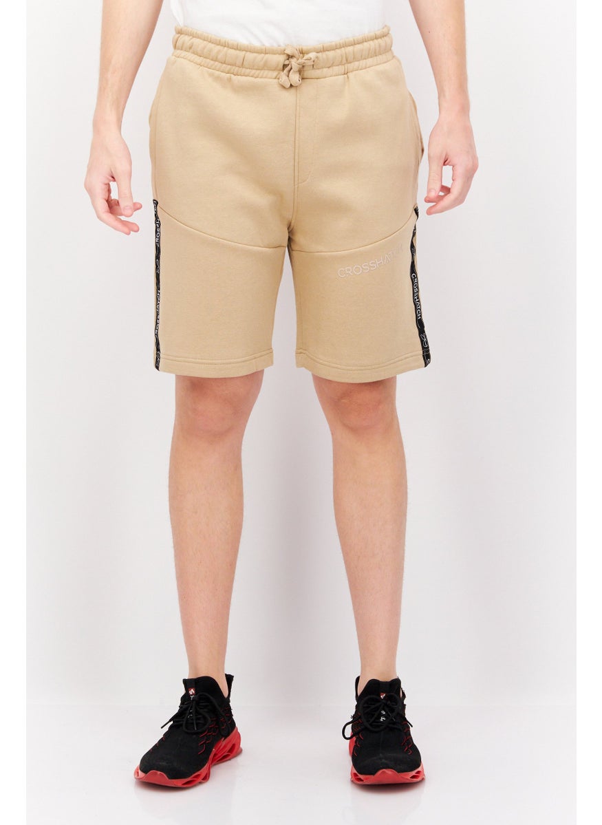 CROSSHATCH Men Drawstring Brand Logo Basic Short, Beige  - Image 1