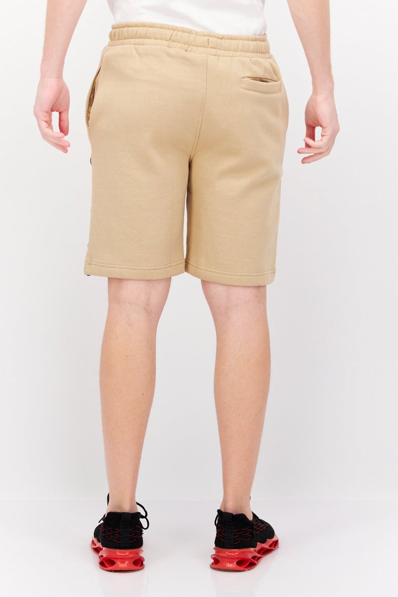 CROSSHATCH Men Drawstring Brand Logo Basic Shorts, Beige - Image 4