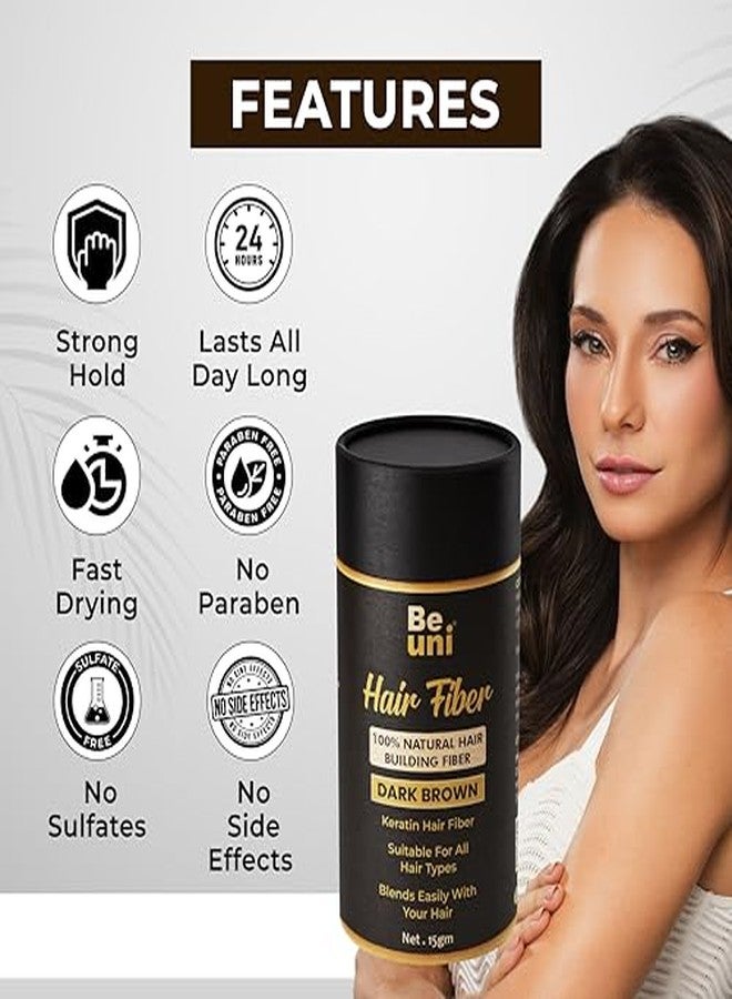 Beuni Hair Fibers for Thickening Undetectable & Natural - Completely Conceals Hair Loss in 15 Sec -Thickener & Topper for Fine for Women & Men Hair Fibre Dark Brown-15gm - Image 5