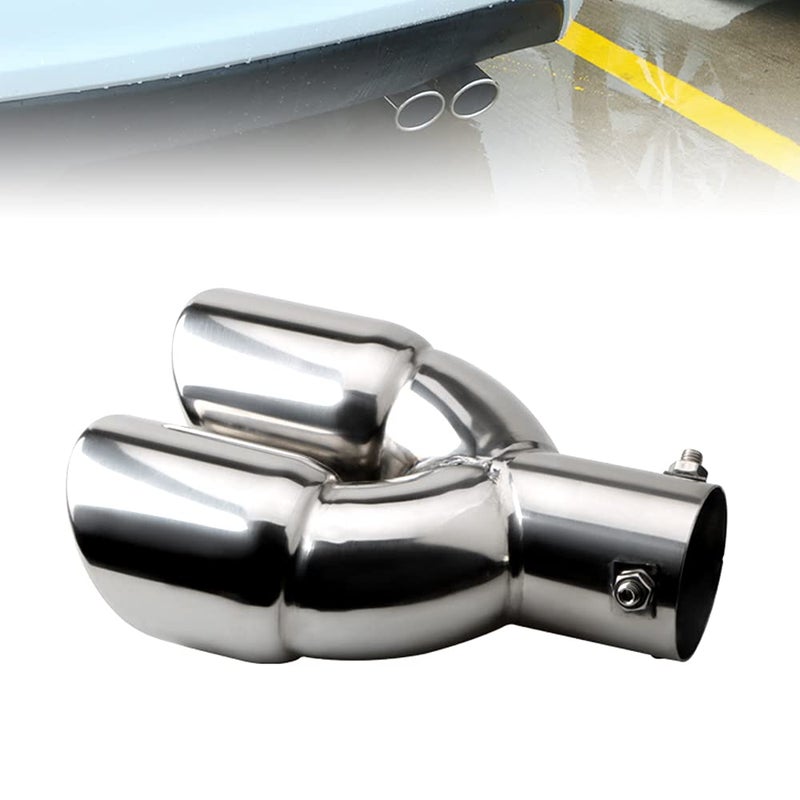 idain 25 inch Inlet Dual Exhaust Tip Stainless Steel Polished Muffler Tail Universal BoltOn Double Outlet Tail Pipe SilverStraight