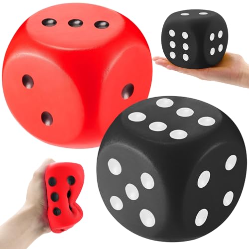 Zomiboo 2 Pcs 393 Large Foam Dice for Classroom Jumbo 6 Sided Giant Dice Casino Party Decoration Squeeze Anxiety Stress Relieve Toy Gifts for Valentines Day Adults Kids Board Game Red Black - Image 1
