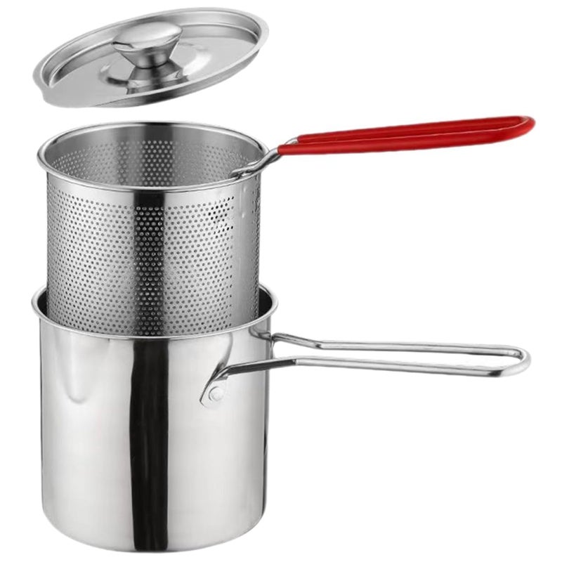 Stainless Steel Fryer Mini Food Stainless Steel Frying Pan Outdoor Deep Fryer Fish Fryer Pot Fryer Cookware Turkey Fryer Pot Kitchen Fry Pot Mini Fryer with Basket Frying Pot (sliver) - Image 1