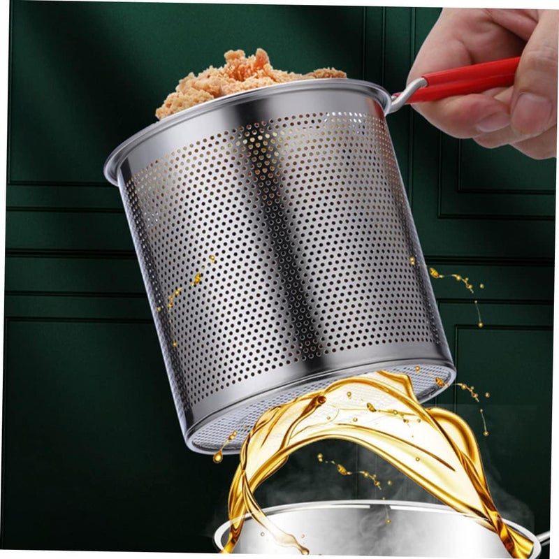Stainless Steel Fryer Mini Food Stainless Steel Frying Pan Outdoor Deep Fryer Fish Fryer Pot Fryer Cookware Turkey Fryer Pot Kitchen Fry Pot Mini Fryer with Basket Frying Pot (sliver) - Image 4