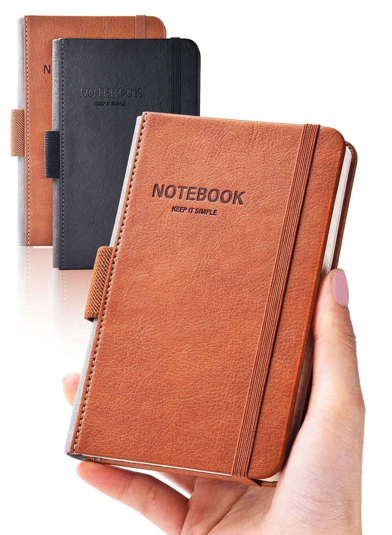 AISBUGUR Pocket Notebook Small Notebook 2-Pack, 3.5" x 5.5" Pocket Notebooks Hardcover with Thick Lined Paper, Inner Pockets, Cover Letter Embossing Design Mini Journal Notepad 1Black 1Brown Leather - Image 1