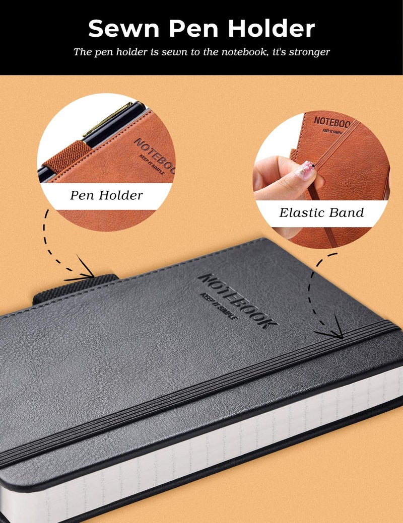 AISBUGUR Pocket Notebook Small Notebook 2-Pack, 3.5" x 5.5" Pocket Notebooks Hardcover with Thick Lined Paper, Inner Pockets, Cover Letter Embossing Design Mini Journal Notepad 1Black 1Brown Leather - Image 3