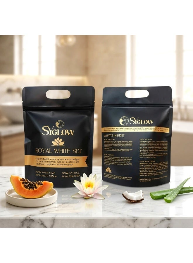 Sy Glow Royal White Set – Professional Whitening Care for Face & Skin Crafted for individuals seeking effective skincare support, this complete set helps improve skin tone appearance, minimize dullness, and encourage a smoother, healthier-looking complexion with regular use. - Image 5