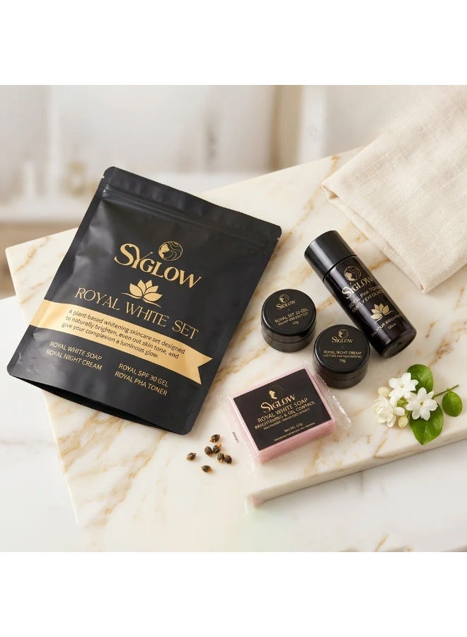 Sy Glow Royal White Set – Professional Whitening Care for Face & Skin Crafted for individuals seeking effective skincare support, this complete set helps improve skin tone appearance, minimize dullness, and encourage a smoother, healthier-looking complexion with regular use. - Image 3