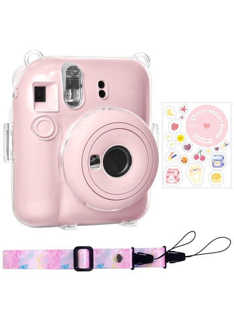 Clear Case Compatible With Fujifilm Instax Mini 12 Instant Camera Transparent Protective Case With Photo Storage Pocket Cute Sticker And Strap