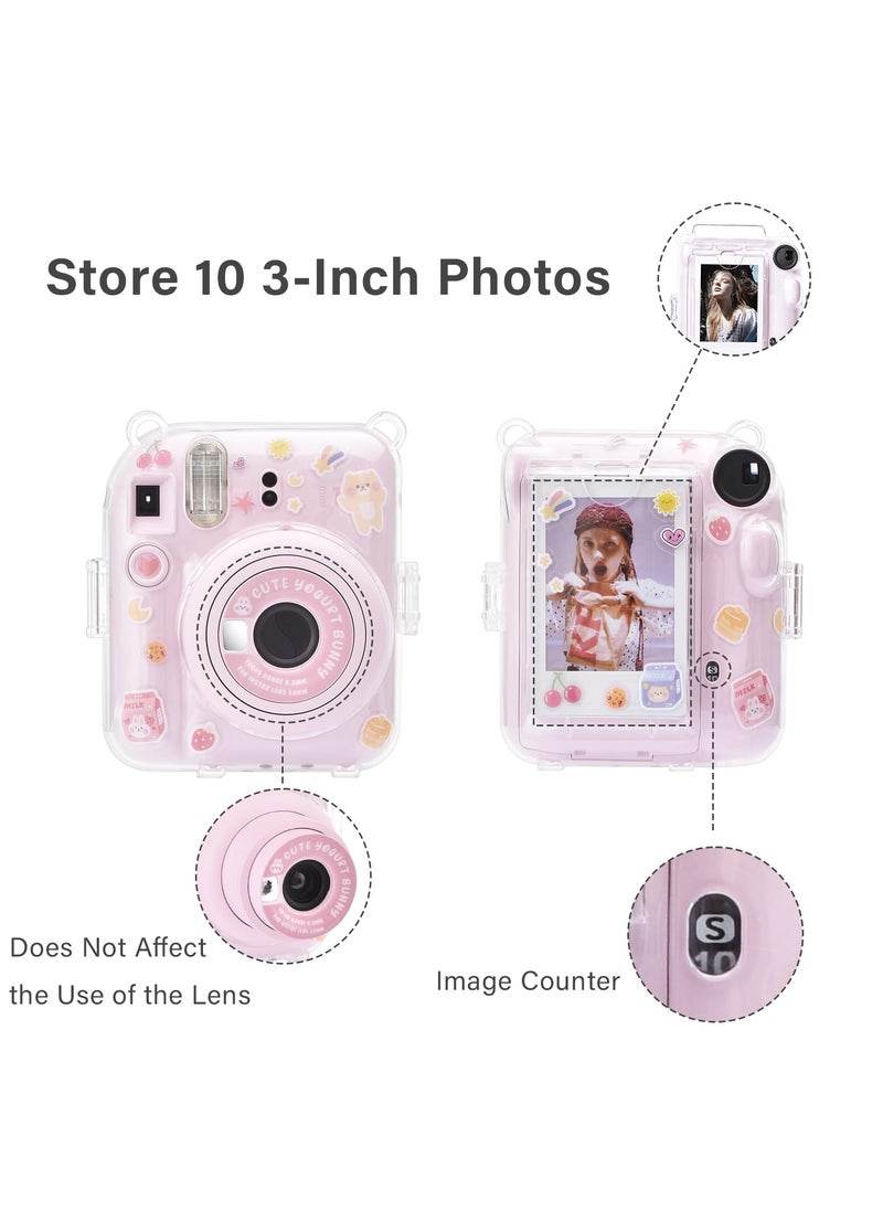 RTYY - Clear Case Compatible With Fujifilm Instax Mini 12 Instant Camera Transparent Protective Case With Photo Storage Pocket Cute Sticker And Strap - Image 1
