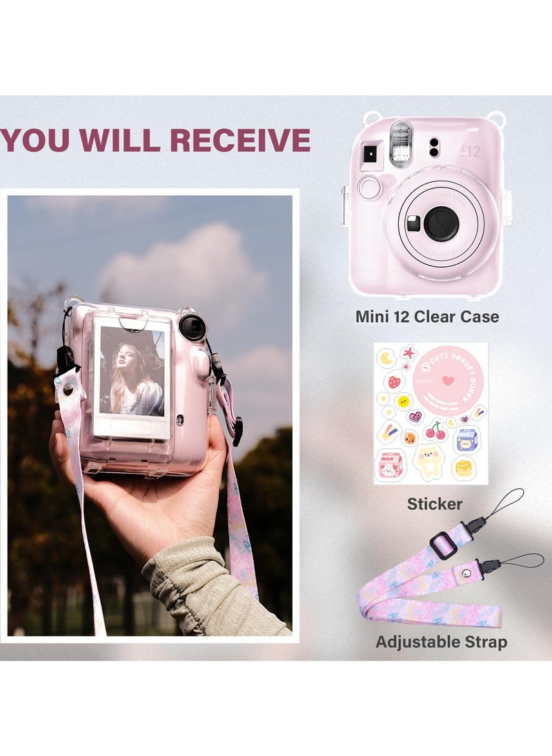 RTYY - Clear Case Compatible With Fujifilm Instax Mini 12 Instant Camera Transparent Protective Case With Photo Storage Pocket Cute Sticker And Strap - Image 1