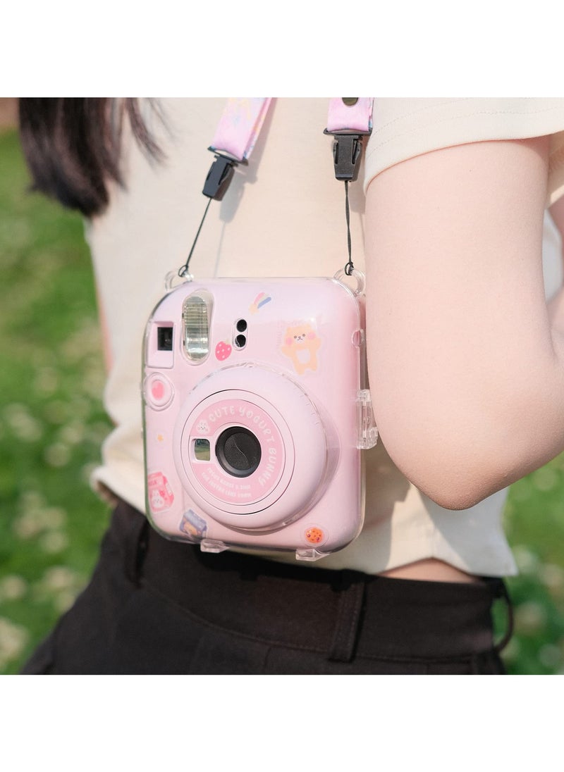 RTYY - Clear Case Compatible With Fujifilm Instax Mini 12 Instant Camera Transparent Protective Case With Photo Storage Pocket Cute Sticker And Strap - Image 1