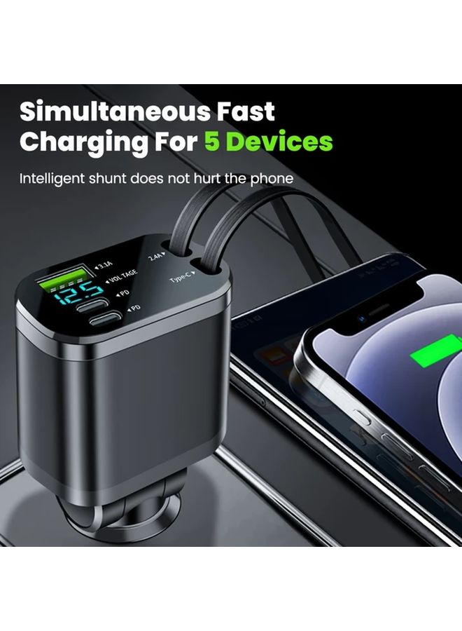 150W Black Car Charger With Dual USB A And Type C Ports Fast Charging Adapter - Image 2