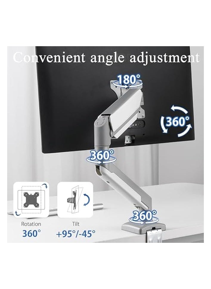 erorex - Single Monitor Arm Fits up to 32 inches Swivel and Height Adjustable Gas Spring Computer Monitor Stand 4.4-19.8lbs C-Clamp VESA 75mm 100mm Silvery Gray-Single Arm - Image 1