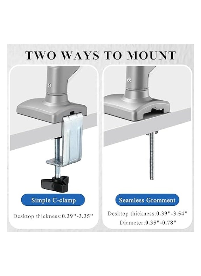 erorex - Single Monitor Arm Fits up to 32 inches Swivel and Height Adjustable Gas Spring Computer Monitor Stand 4.4-19.8lbs C-Clamp VESA 75mm 100mm Silvery Gray-Single Arm - Image 1