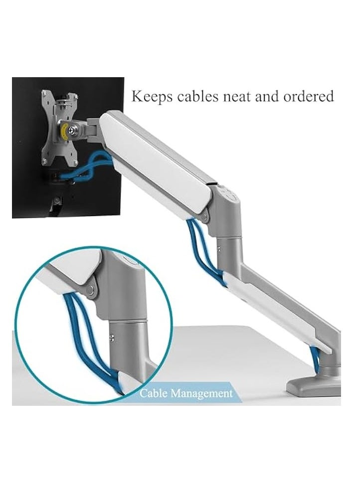 erorex - Single Monitor Arm Fits up to 32 inches Swivel and Height Adjustable Gas Spring Computer Monitor Stand 4.4-19.8lbs C-Clamp VESA 75mm 100mm Silvery Gray-Single Arm - Image 1