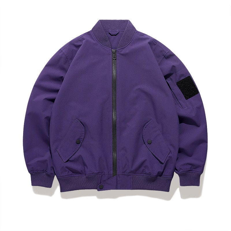 Bomber Jacket 2024 Solid Color New Fashionable Loose Retro American Style Workwear Baseball Suit Jacket - Image 3