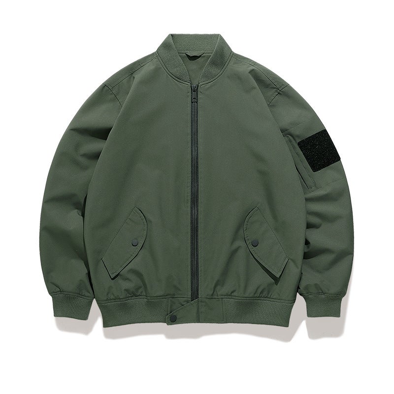 Bomber Jacket 2024 Solid Color New Fashionable Loose Retro American Style Workwear Baseball Suit Jacket - Image 4
