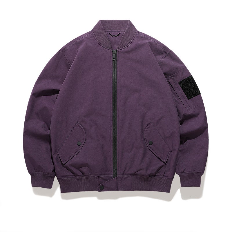 Bomber Jacket 2024 Solid Color New Fashionable Loose Retro American Style Workwear Baseball Suit Jacket - Image 2