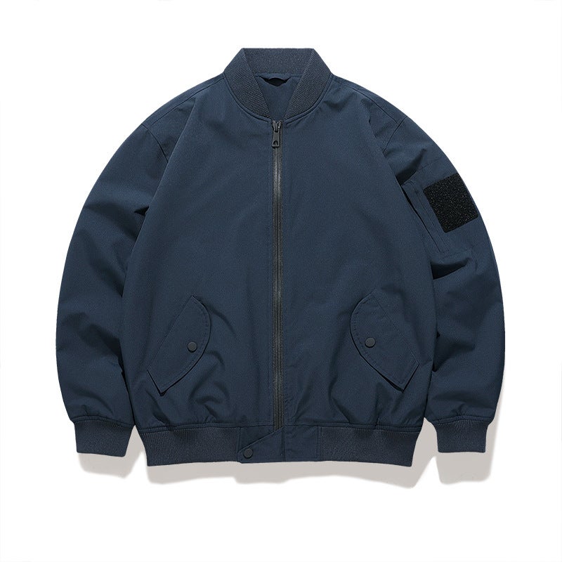 Bomber Jacket 2024 Solid Color New Fashionable Loose Retro American Style Workwear Baseball Suit Jacket - Image 1