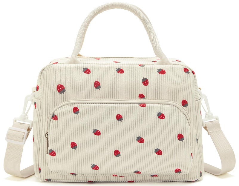 GASSDA Lunch Box for Women Insulated Lunch Bag Women Adult Cute Lunch Bags Reusable Lunchbox Cooler Tote Bag for Work Picnic (Beige-Strawberry) - Image 1