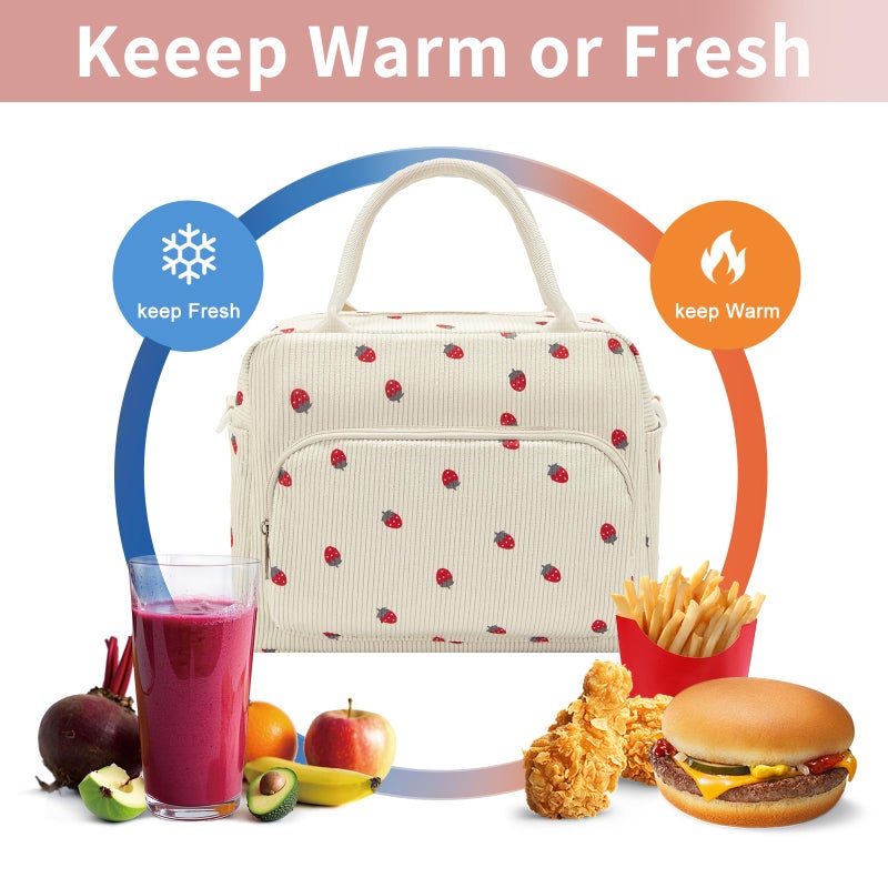 GASSDA Lunch Box for Women Insulated Lunch Bag Women Adult Cute Lunch Bags Reusable Lunchbox Cooler Tote Bag for Work Picnic (Beige-Strawberry) - Image 5