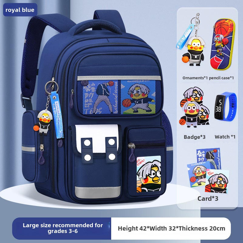 Kids 2023 Ergonomic Spine Care BackpackLarge royal blue [send ornaments + badge + card + Watch + pencil case] Large royal blue [send ornaments + badge + card + Watch + pencil case] 