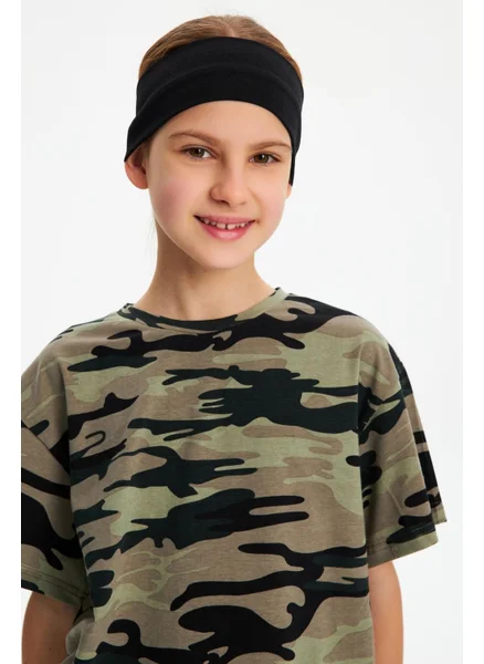 بيبيجيز Siyah-Kamuflaj Kız Pamuklu Penye T-Shirt Bandana 2^li Takım -Spor Rahat Best Of Koleksiyon 5