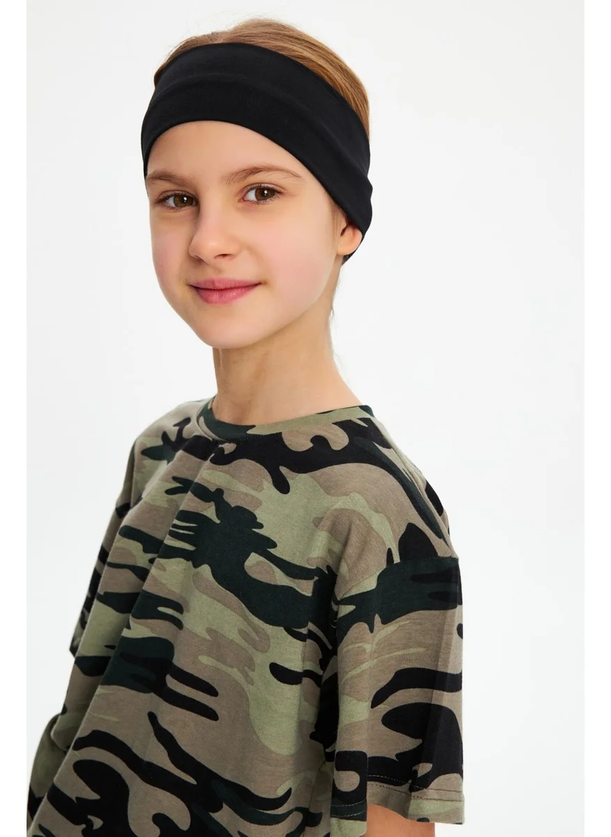 بيبيجيز Siyah-Kamuflaj Kız Pamuklu Penye T-Shirt Bandana 2^li Takım -Spor Rahat Best Of Koleksiyon 5