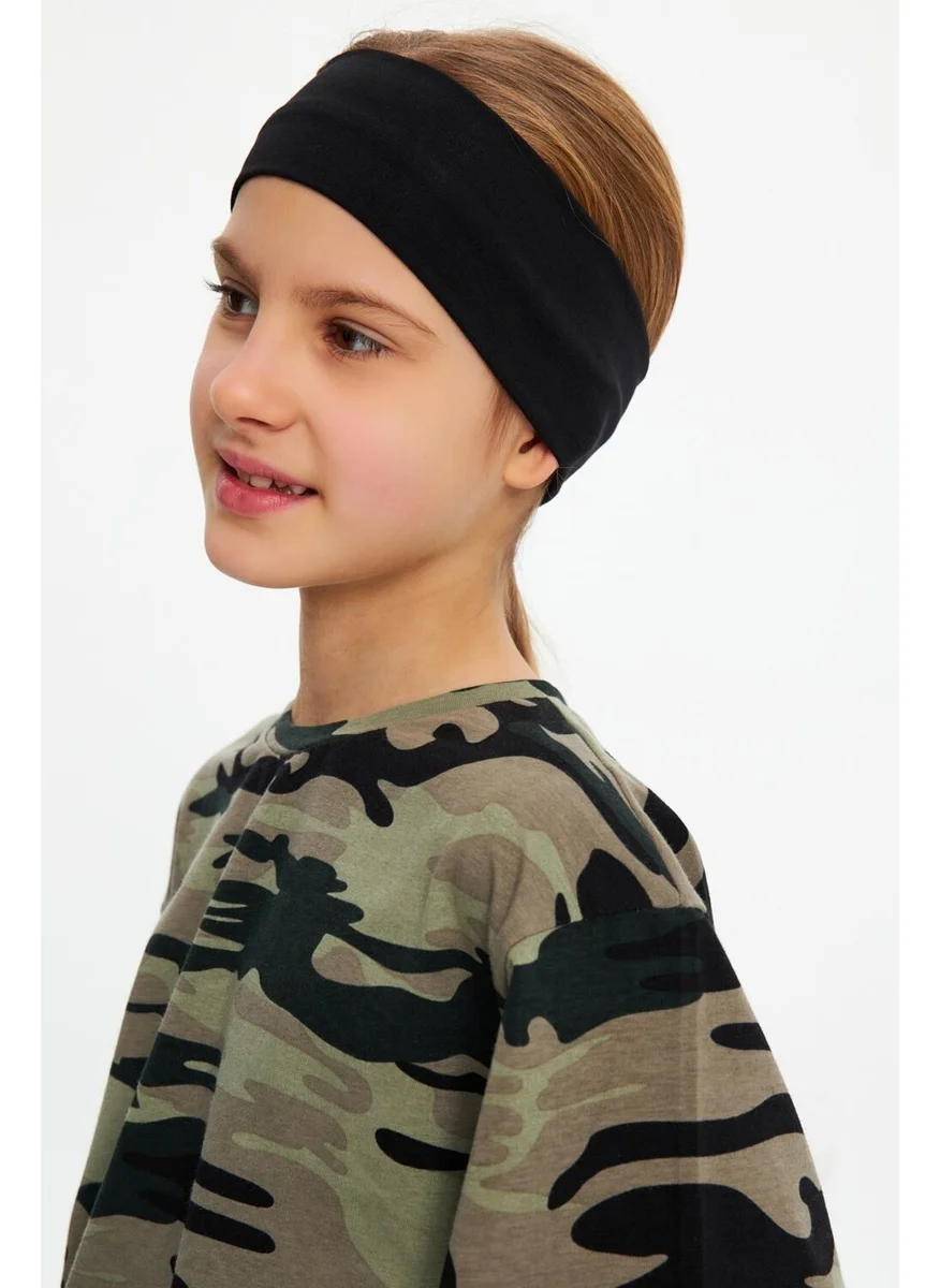 بيبيجيز Siyah-Kamuflaj Kız Pamuklu Penye T-Shirt Bandana 2^li Takım -Spor Rahat Best Of Koleksiyon 5