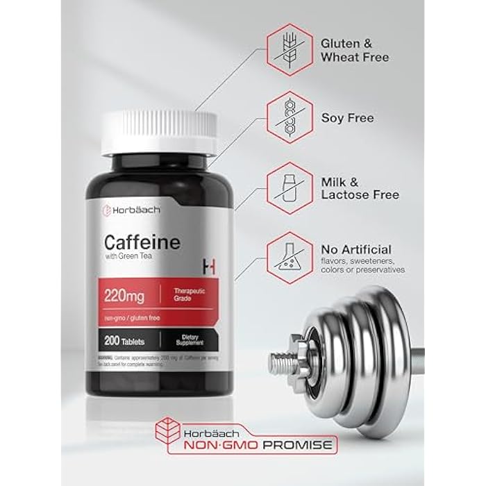 Horbäach Caffeine Pills 200mg | with Green Tea | 200 Tablets | Vegetarian, Non-GMO & Gluten Free - Image 5