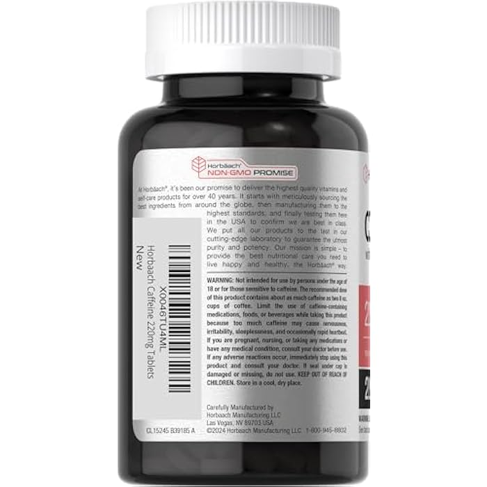 Horbäach Caffeine Pills 200mg | with Green Tea | 200 Tablets | Vegetarian, Non-GMO & Gluten Free - Image 3