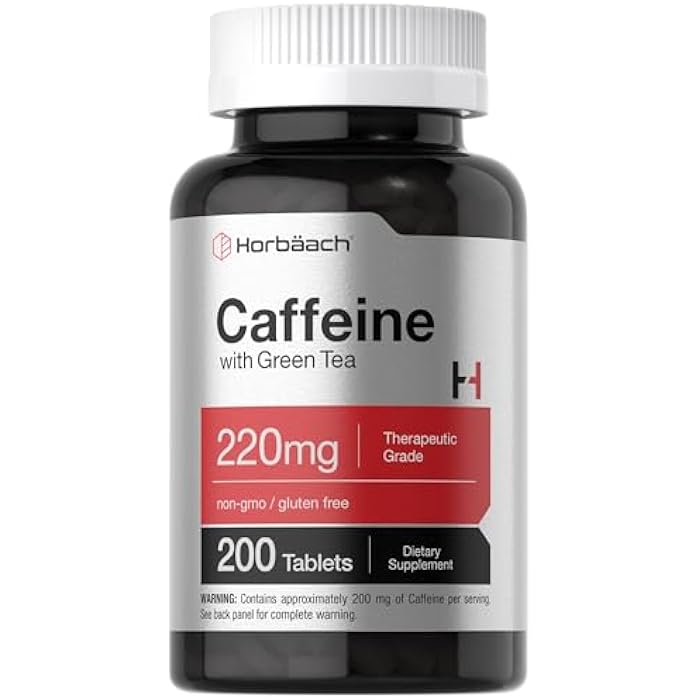 Horbäach Caffeine Pills 200mg | with Green Tea | 200 Tablets | Vegetarian, Non-GMO & Gluten Free - Image 1