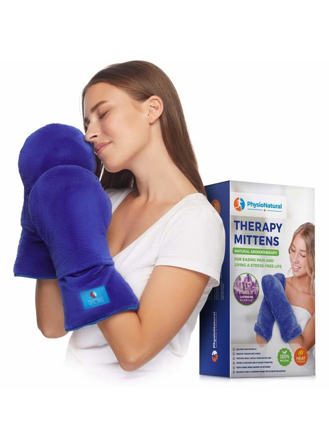 PhysioNatural Microwave Safe Therapy Mittens with Flax Seeds - Moist Heat Therapy Relief for Hands and Fingers for Stiff Joints, Trigger Fingers, Inflammation, Raynauds, Carpal Tunnel, Natural Aromatherapy Gloves  - Image 1