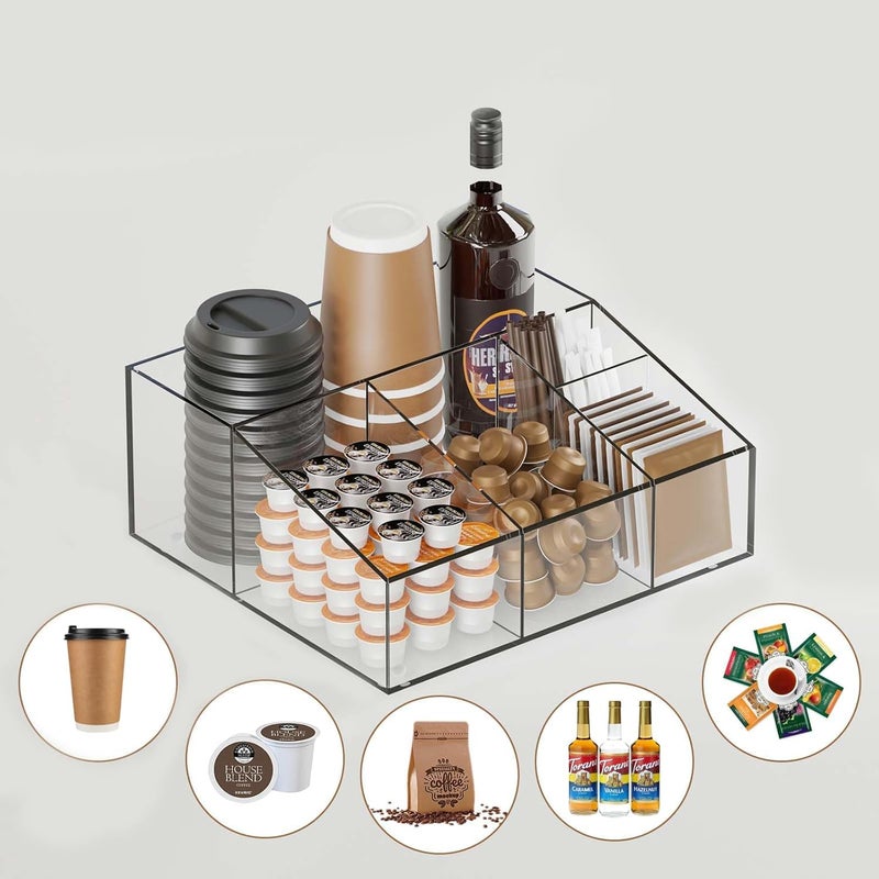 INDIDECOR INDIDECOR 222533 Space saving Acrylic Coffee Bar Station Organizer for Countertop Home Office Breakroom Coffee Bar Accessories Organizer for Kcup Pod Condiment Gift for Coffee Lovers - Image 3