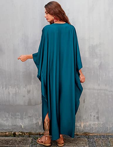 Bsubseach Women Casual Kaftan Dress Batwing Sleeve Plus Size Swimsuit Cover Up Maxi Caftan Dresses Peacock Blue - Image 5