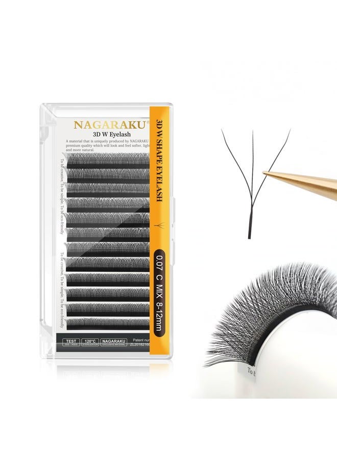 NAGARAKU W Eyelash Extension 3D Volume Premade Fan 0.07mm C curl 8-12mm mix Faux Mink Matte Black Cluster Easy Fanning yy Eye Lashes - Image 1