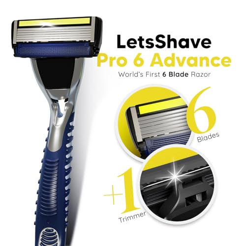 LetsShave Pro 6 Advance Shaving Razor Value Set with 4 Blades 1 Handle + Razor Cap, World's First 6-Blade Razor with Precision Back Blade Argan Oil & Aloe Vera Infused moisturizing strip, Shaving Kit - Image 2