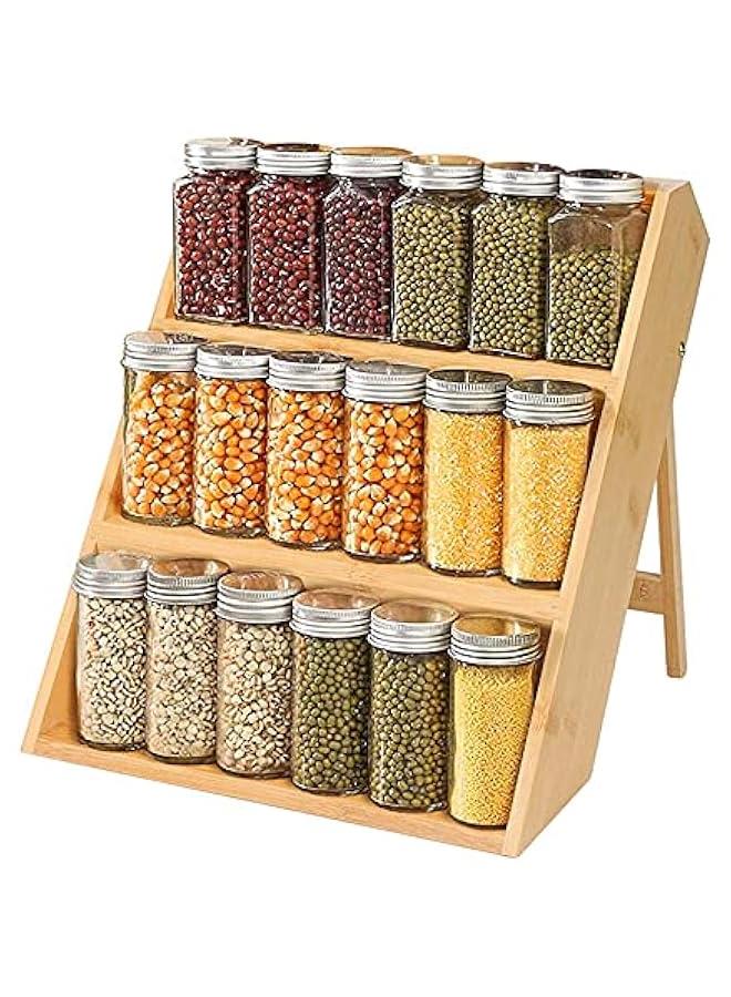 هوكور pyebe Bamboo Spice Rack Organizer, 3-Tier Spice Shelf, Wooden Spice Rack for Kitchen Drawer, Cabinet, Cabinet Space Saver Countertop Display Shelf Kitchen Step Shelf - Image 1