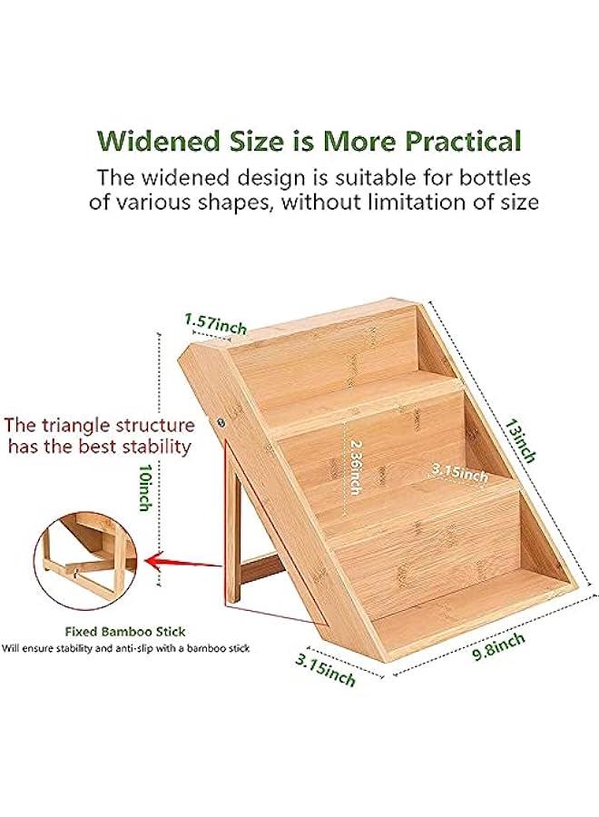 هوكور pyebe Bamboo Spice Rack Organizer, 3-Tier Spice Shelf, Wooden Spice Rack for Kitchen Drawer, Cabinet, Cabinet Space Saver Countertop Display Shelf Kitchen Step Shelf - Image 2