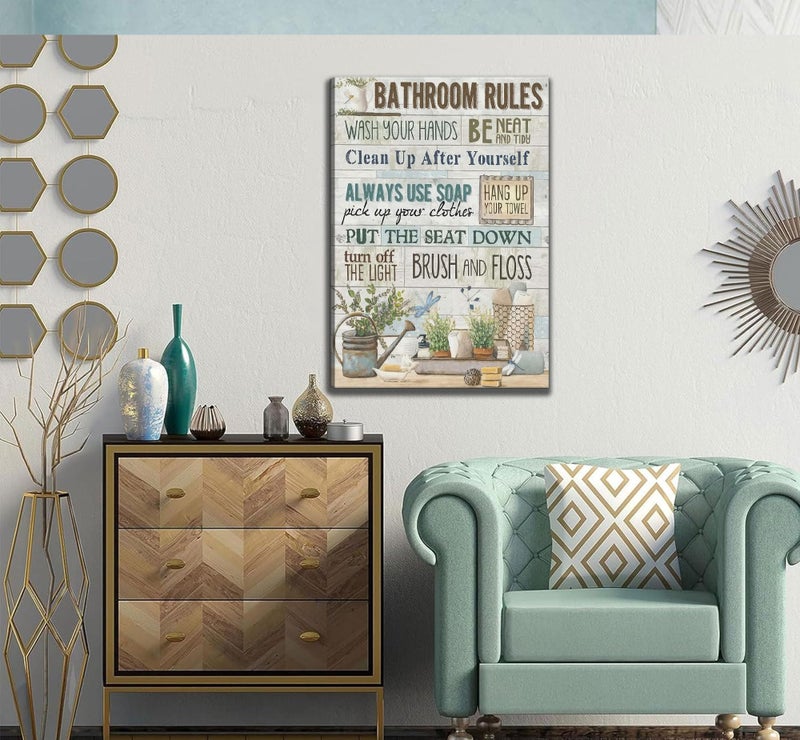 AKOTAC Funny Bathroom Rules Wall Art. Country Farmhouse Bathroom Painting Picture Wall Decor. Toilet Civilization Slogan Poster Print Artwork. Suitable for Living Room Bedroom Home Decoration - Image 5