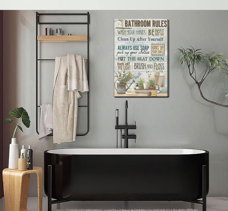 AKOTAC Funny Bathroom Rules Wall Art. Country Farmhouse Bathroom Painting Picture Wall Decor. Toilet Civilization Slogan Poster Print Artwork. Suitable for Living Room Bedroom Home Decoration - Image 3