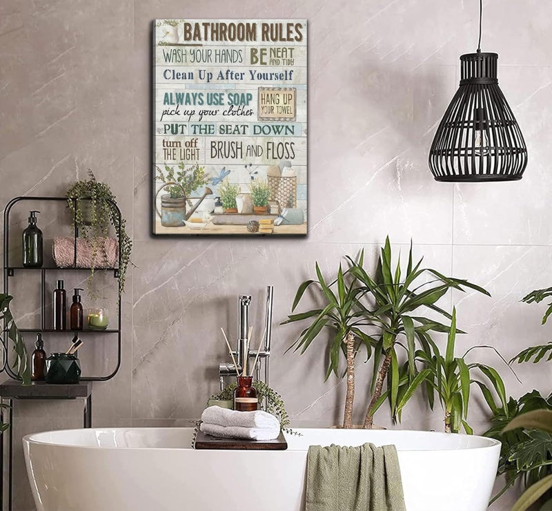 AKOTAC Funny Bathroom Rules Wall Art. Country Farmhouse Bathroom Painting Picture Wall Decor. Toilet Civilization Slogan Poster Print Artwork. Suitable for Living Room Bedroom Home Decoration - Image 4