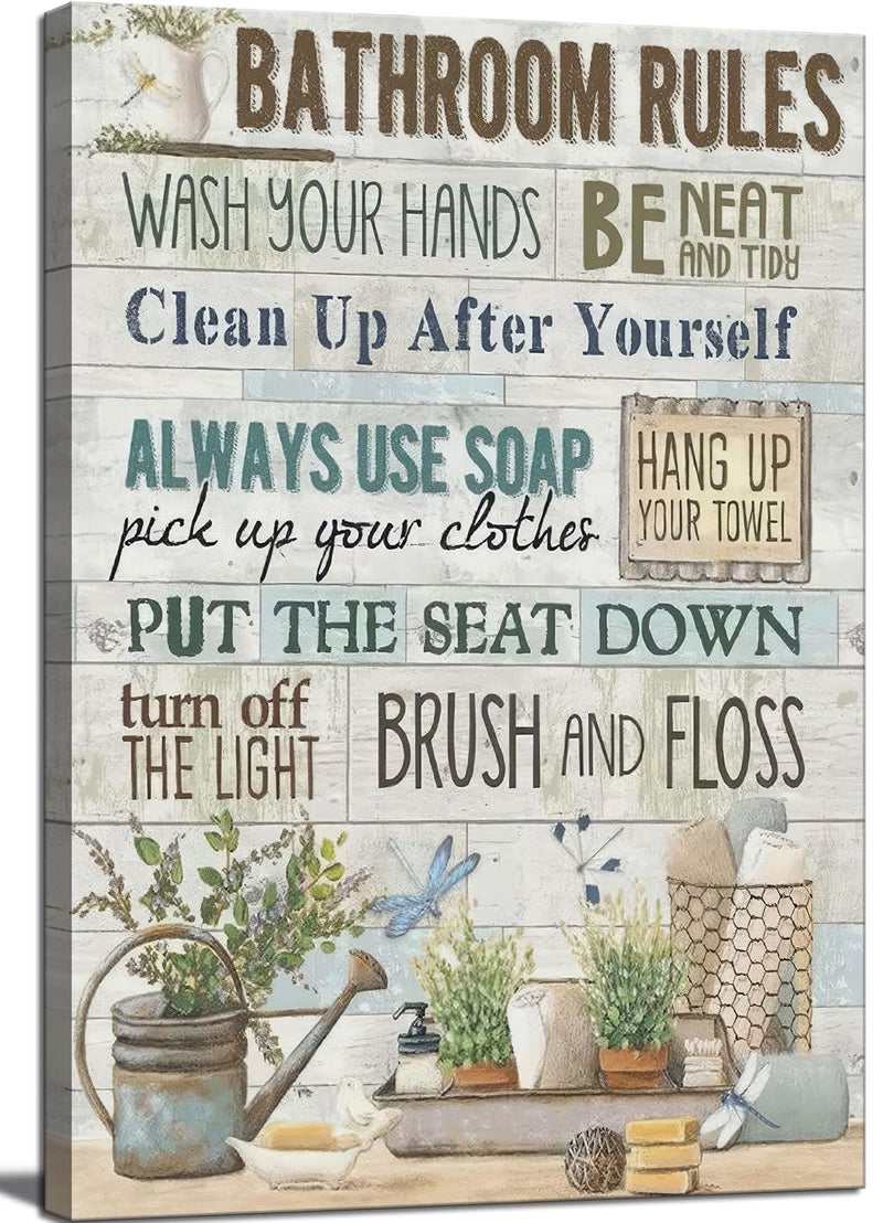 AKOTAC Funny Bathroom Rules Wall Art. Country Farmhouse Bathroom Painting Picture Wall Decor. Toilet Civilization Slogan Poster Print Artwork. Suitable for Living Room Bedroom Home Decoration - Image 1